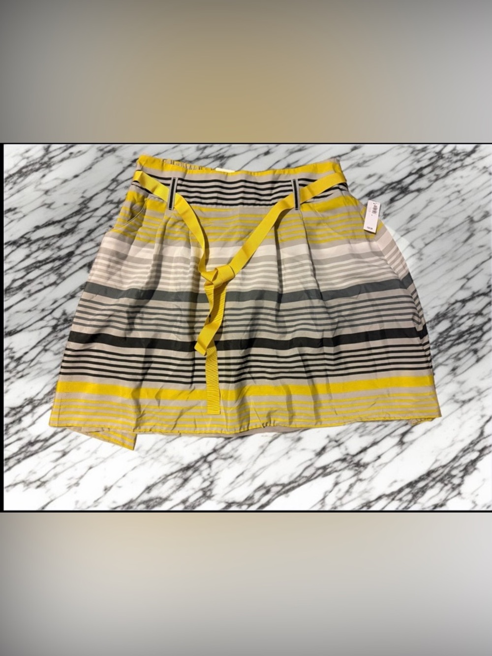 NWT Old Navy Yellow, Gray & Black Striped Skirt with Yellow Ribbon Belt